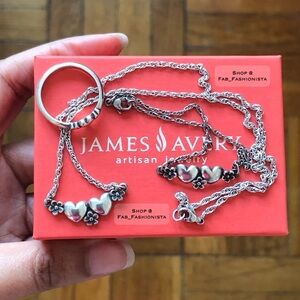 James Avery Sterling Silver Retired Flower Heart Ring Bracelet Necklace Set